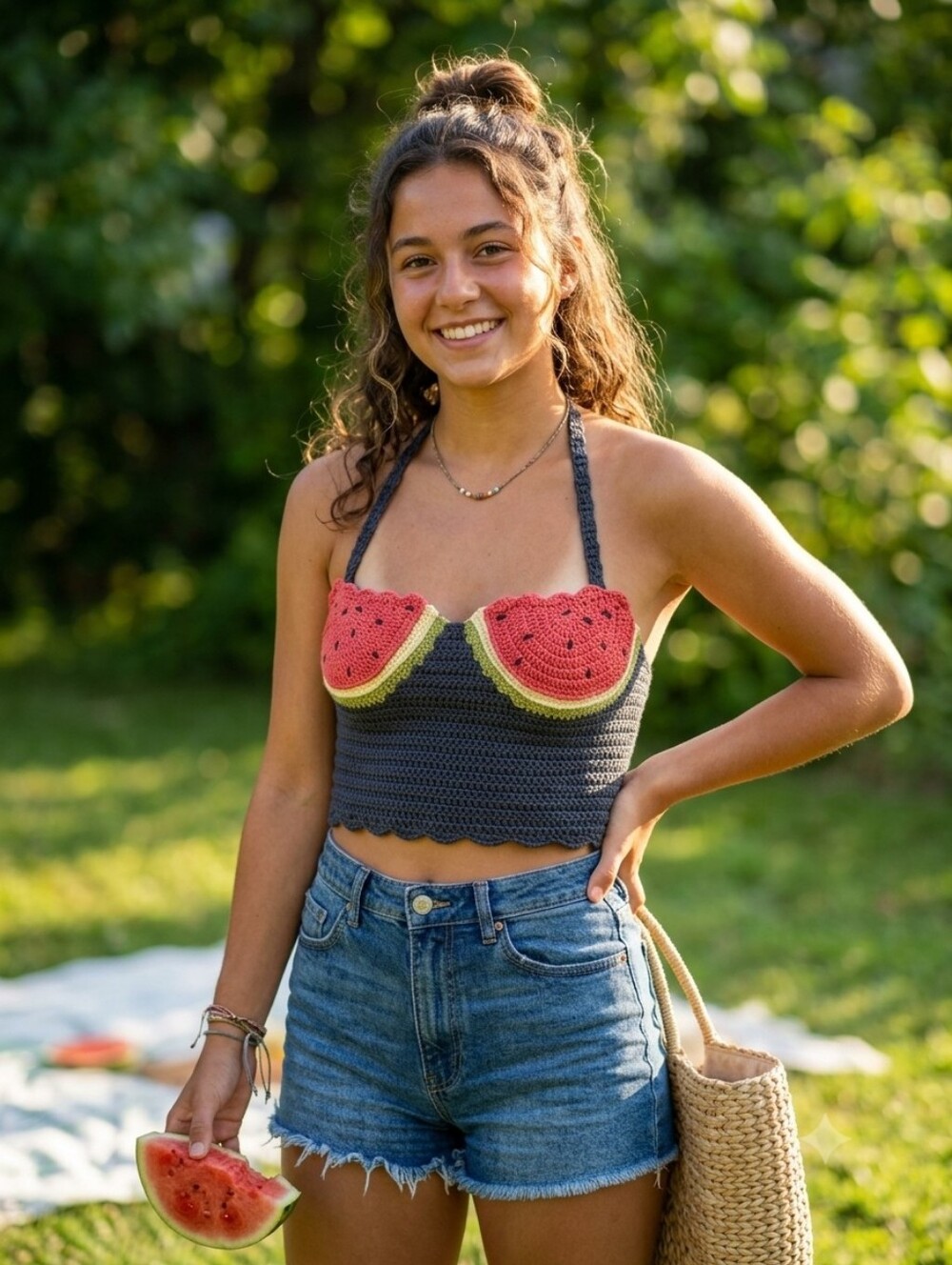 Navy Blue And Pink Knit Tops.